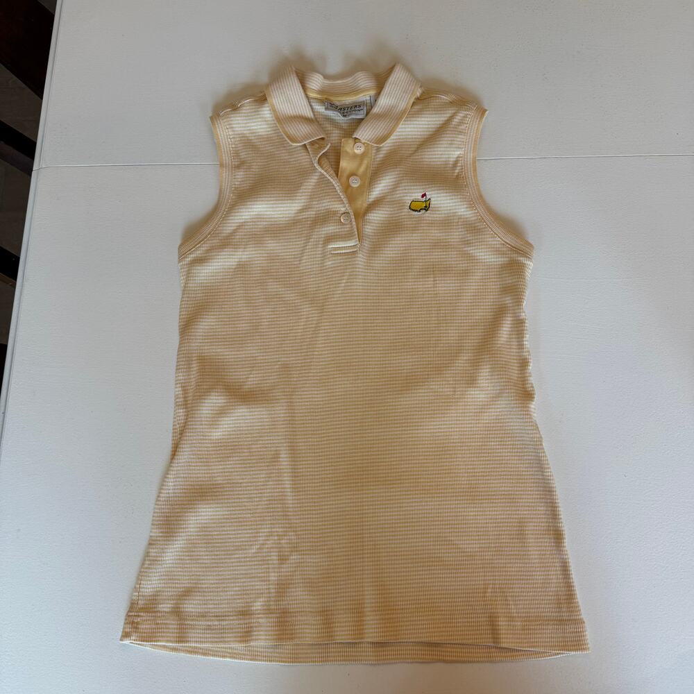 Master's Collection Sleeveless Yellow Stripe Top Medium Golf 100% Combed Cotton